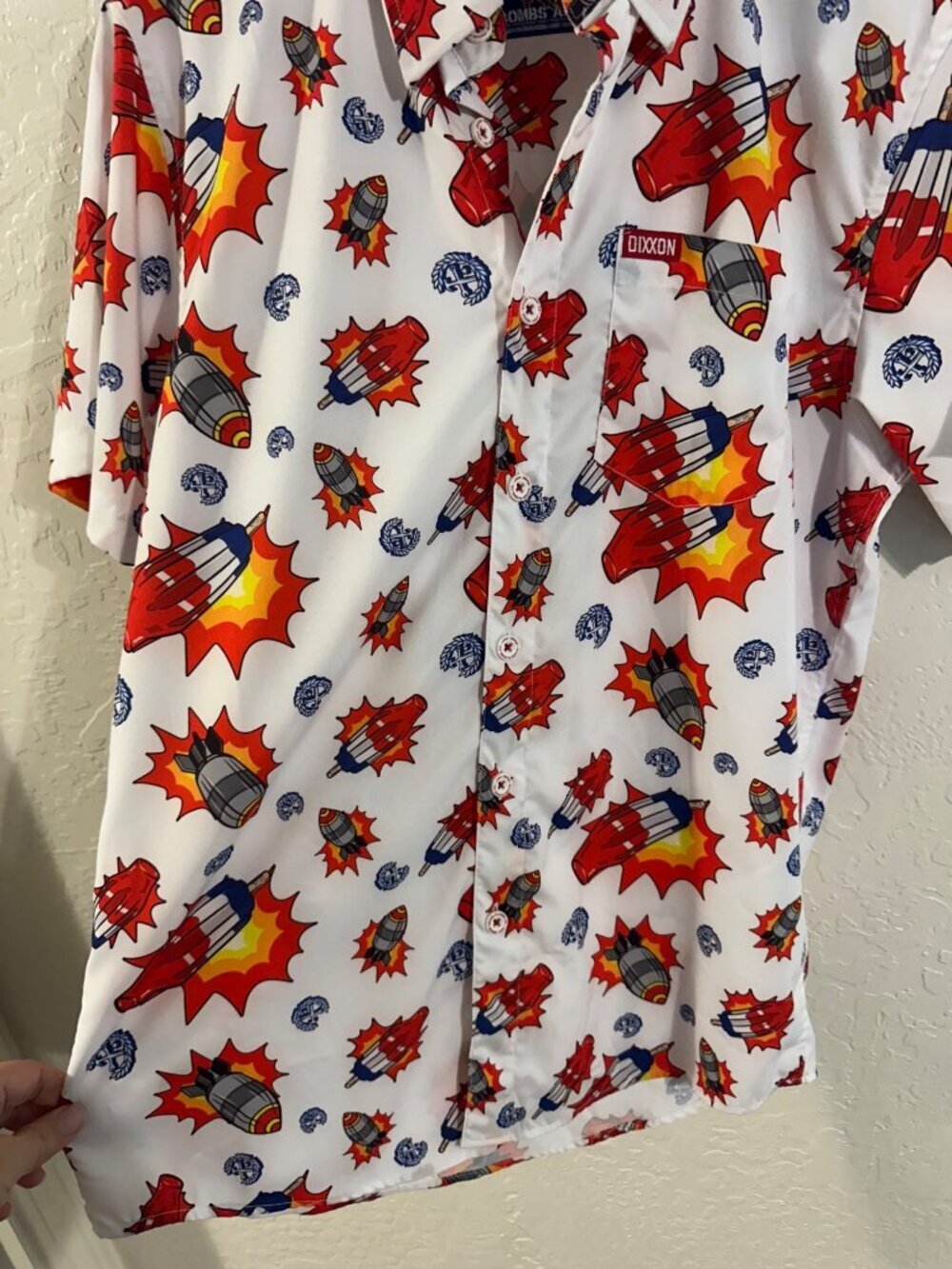 Dixxon Bombs Away Bomb Pop Summer Button Up Collared Short Sleeve Shirt - Picture 2 of 9